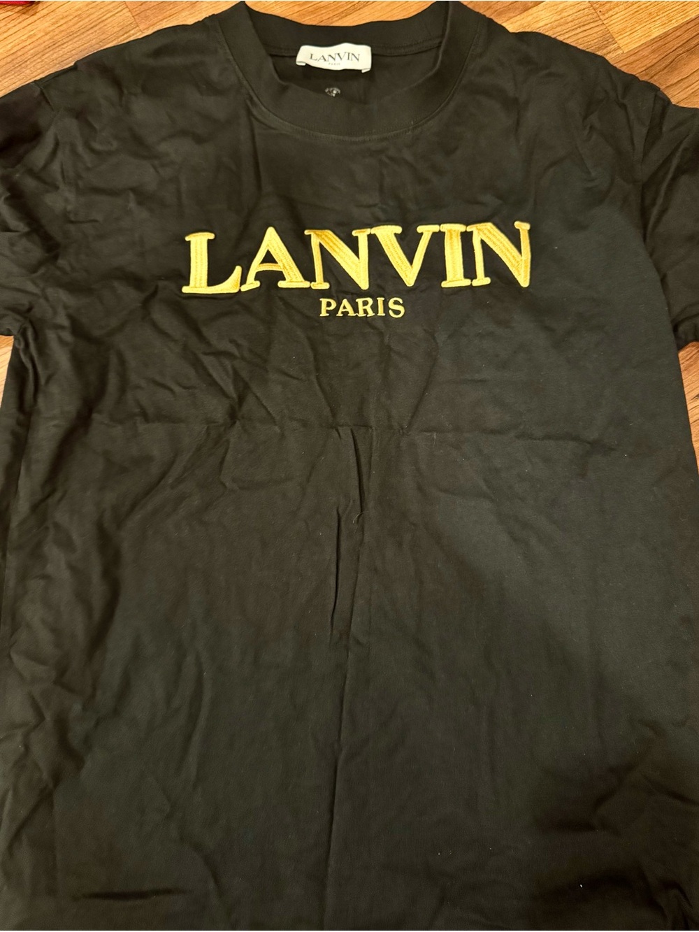Lanvin Black Short Sleeve Tee with Yellow Logo